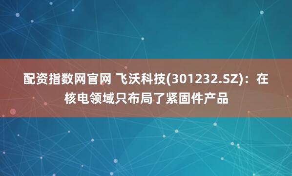 配资指数网官网 飞沃科技(301232.SZ)：在核电领域只布局了紧固件产品